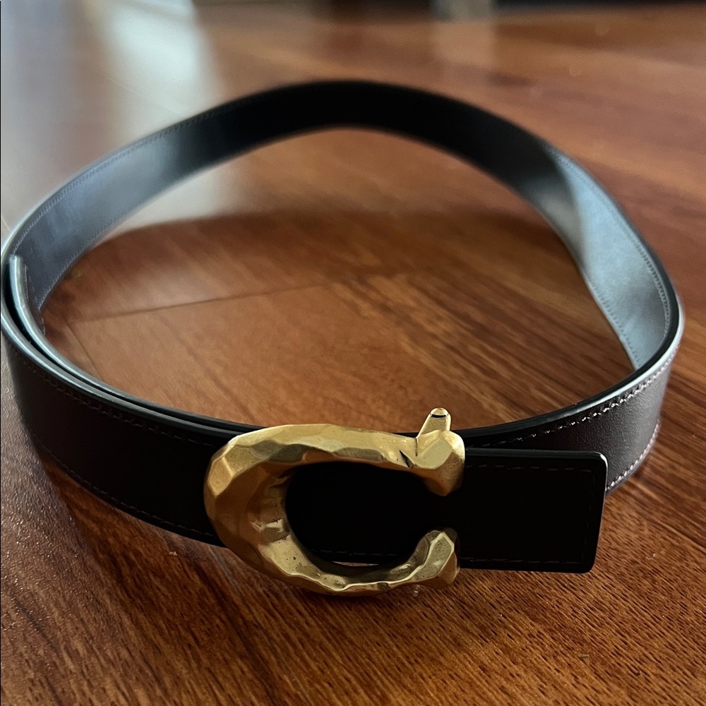 Coach Black Belt with Textured Gold Buckle